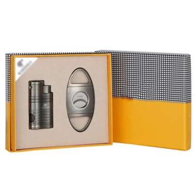 stainless steel v cigar lighter torch butane gas custom  lighter, cigar cutter set