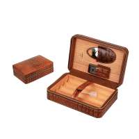 Hot Sale Travel Pu Leather Cover Pine Wood Cigarette Humidor Case